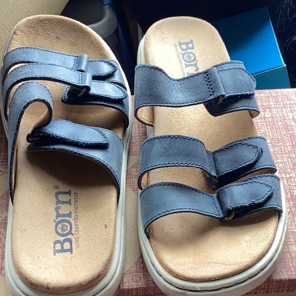 Born Navy Leather Sandals